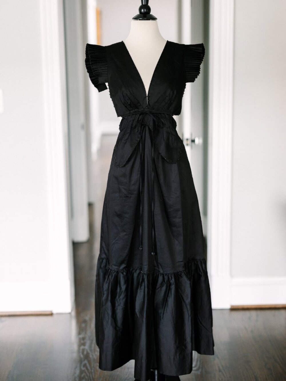FARM Rio Butterfly Sleeve Cotton Poplin Midi Dress | Black | S | Worn Once